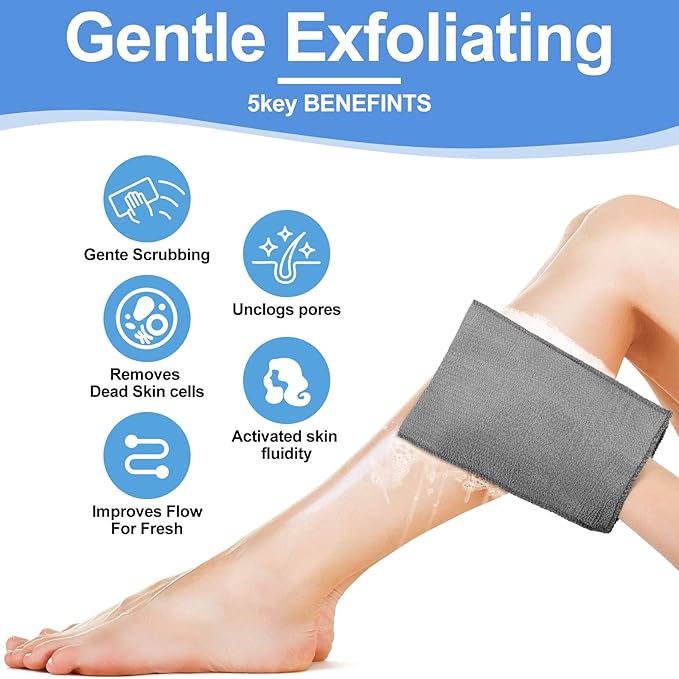 Tatuo 12 Pack Korean Exfoliating Mitt & Cloth, Viscose Rayon Dead Skin Remover Washcloth, Multi Color Body Scrub Towel for Shower Spa Travel(Small,White, Black, Gray)