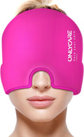 ONLYCARE Migraine Relief Cap, Soothing Migraine Mask, Upgraded Odorless Gel Ice Head Wrap, Hot and Cold Therapy, Headache Ice Pack for Tension, Stress, Hangover (Bright Pink)