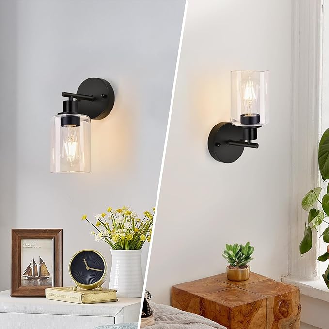 Zarbitta Set of 2 Wall Sconces for Bathroom,Black Modern Vanity Lights with Clear Glass Shade,Bathroom Wall Lamp for Mirror Kitchen Living Room Hallway Cabinet Porch