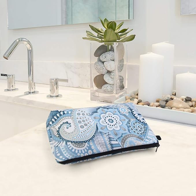 MAGEFY Makeup Bags for Women, Portable Travel Cosmetic Bag with Black Zipper Pouch Waterproof Makeup Pouch Multifunctional Small Bag for Women (1 pack, blue flower 0175)