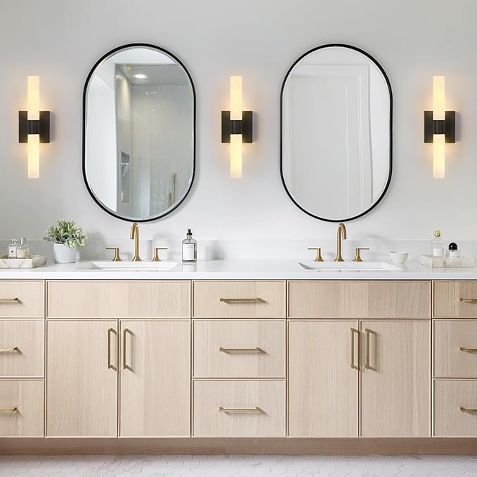 Wall Sconces Set of Two Matte Black Modern Bathroom Sconces Lighting Set of 2 Frosted Glass Shade Indoor Wall Lamp Wall Mounted Lights Metal Wall Light Fixtures for Living Room Stairs