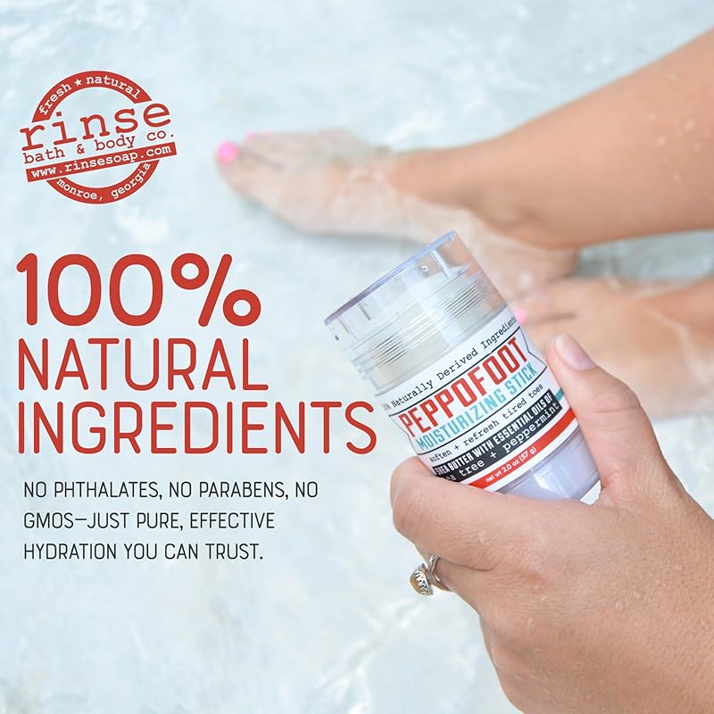Rinse Bath & Body Peppofoot Heel Balm Stick Concentrated Cracked Heel Treatment, Shea Butter, Peppermint, Tea Tree & Menthol, 2 oz Foot Balm