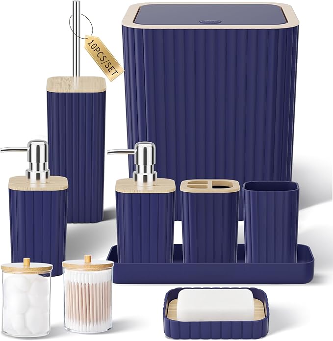 XLHOMO Bathroom Accessory Set - 25PC Green Bathroom Sets, Bathroom Set with Shower Curtain and Rugs, Dark Green Shower Curtain Set, Trash Can, Qtip Holder & Soap Dispenser