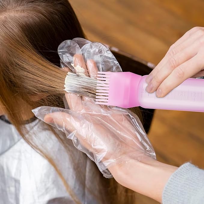 Pimoys 6Oz Root Comb Hair Dye Oil Applicator Bottles for Scalp, Pink