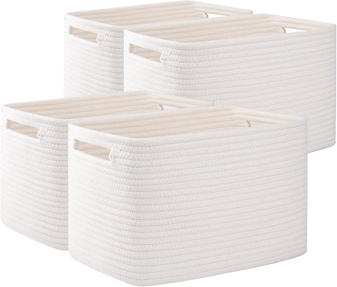 OIAHOMY 4 Pack Storage Baskets for Organizing, Cube Storage Bins for Shelves, Rectangle Storage Baskets With Handles, Woven Baskets for Storage, 12.7''Lx9''Wx7.8''H
