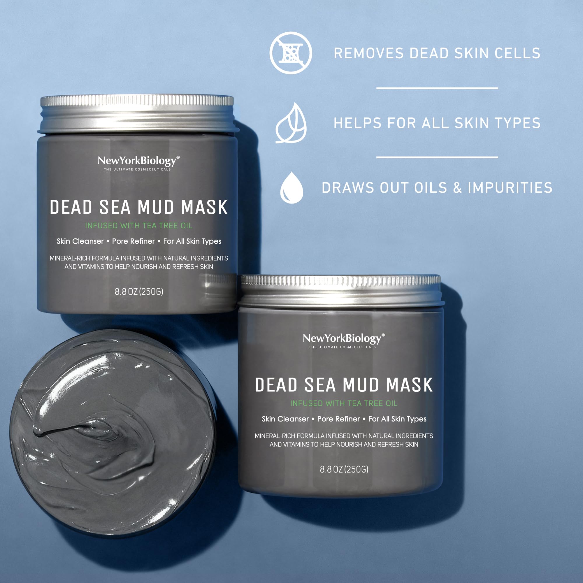 New York Biology Dead Sea Mud Mask for Face and Body | with Tea Tree | Spa Quality Pore Refiner for Oily Skin | Natural Skincare for Women & Men | Tighten Skin for A Healthier Complexion | 8.8 oz