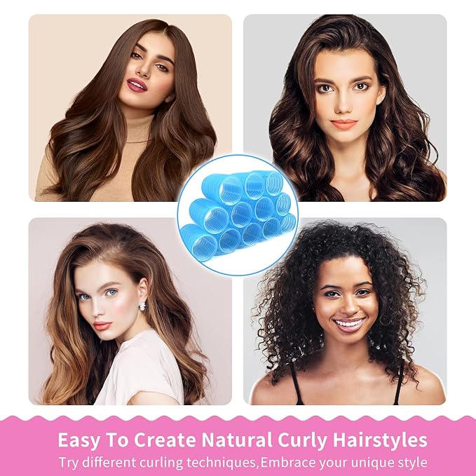Hair Rollers Large Small 50PCS Set, 36PC Large Medium Small Hair Rollers for Volume Curlers with 12PC Clips and 2 Combs for Short Medium Blowout Look Long Hair Gift for Women Girls