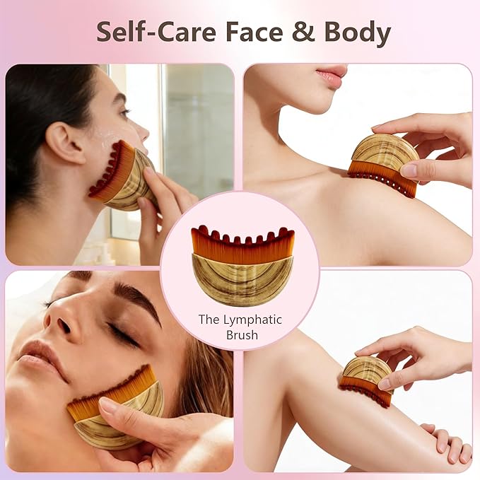 Lymphatic Contour Face Brush, Super Soft Manual Lymphatic Drainage Massager for Sculpting, Relieve Fatigue & Reduce Puffiness, with Portable Case Suitable for Facial Cleansing and Massage (1-PCS)