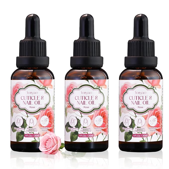 yonisayo 3 in 1 Cuticle Oil, 3 Pack Rose Nails Care Oil to Strengthen Brittle Nails, Hydrate Dry Cuticles & Soften Hands, Fast-Absorbing