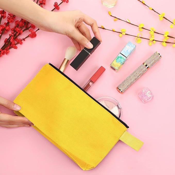 Reginary 60 Pcs Multicolor Canvas Makeup Bag Bulk Portable Travel Cosmetic Pouch Versatile Blank Toiletry Bag with Zipper for Women DIY Craft Purse Pencil Case (8.6 x 5 x 2 Inch)