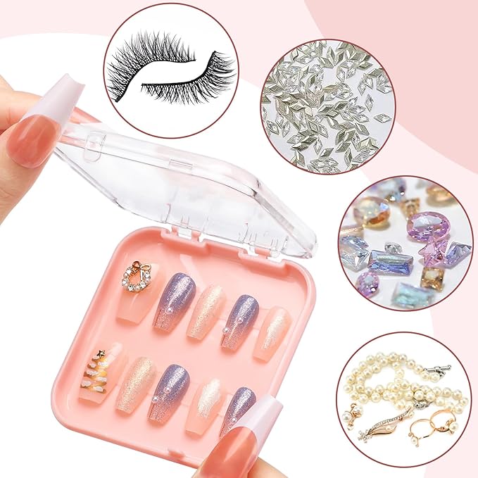 27PCS Press On Nail Storage Boxes with 5M Adhesive Double Sided Tape, Arcylic Fake Nail Display Box, Press on Box for Nails Packaging, Artificial False Nail Case, Acrylic Storage Organizer for Nails