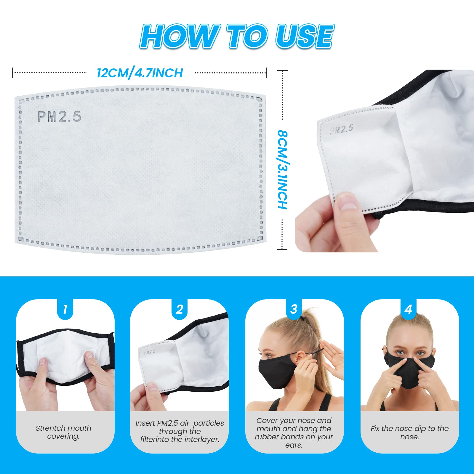 3-Ply Cloth Face Mask 6 Pack,Washable, Reusable and Breathable Face Covering with Adjustable Ear Protection Loops women/men (Black*6)