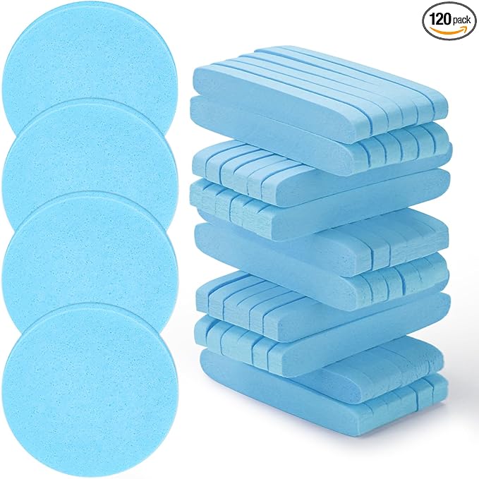 120 Pcs Facial Sponge Compressed, Luxiv Face Cleansing Sponge Estheticians Compressed Makeup Facial Sponge Round Wash Face Sponges for Women Compress Exfoliating Removal Sponge (blue)
