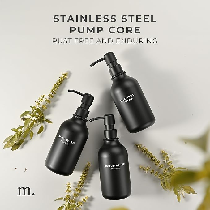 Shampoo and Conditioner Bottles Set of 3 Black – Shower Shampoo Dispenser – Hotel Style Bathroom Upgrade by MaisoNovo