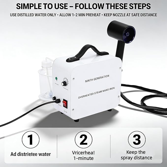 Nano Hair Steamer, Professional Nano Spray Vaporizer, Hair Color Processor, for Salon & Home Use – Adjustable Mist, 110V, 1300W, 11.83oz Tank, Moisturizing, Scalp Care, Hair & Pet Grooming