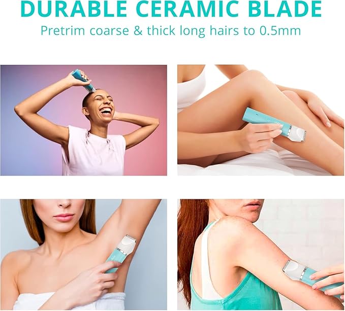 Bikini Trimmer for Women Pubic Hair: 2 in 1 Electric Razors for Women - Rechargeable Electric Shaver - IPX7 Waterproof Lady Shaver for Travel & Shower Use in Summer (Green)