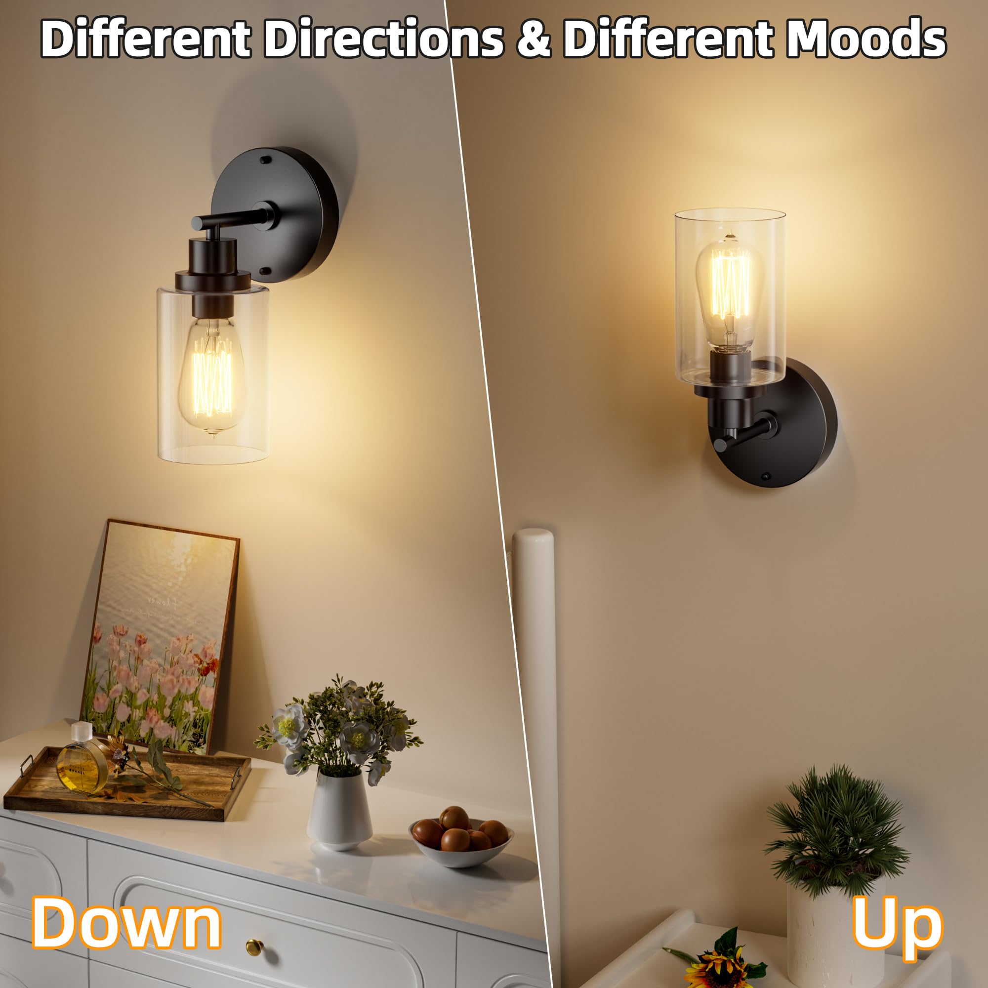 GORDNWE Modern Bathroom Wall Sconce, Matte Black Vanity Wall Light Fixture