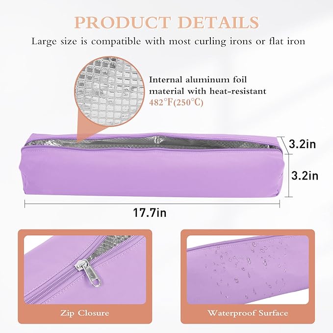Suafrnut Professional Hot Hair Tools Organizer Bag Portable Travel Heat Resistant Storage Case Pouch for Curling Irons, Flat Irons, Hair Straightener and Styling Tools(17.7" x 3.2"x 3.2")