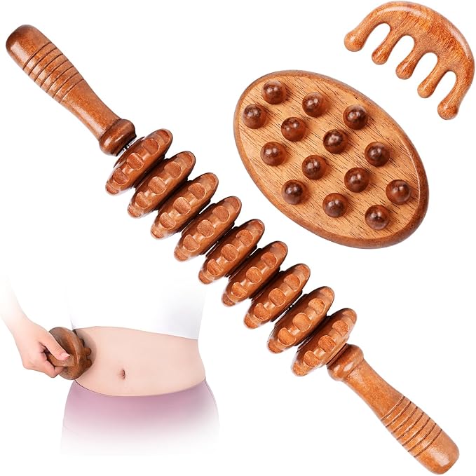 NXCYLW 3-in-1 Wood Therapy Massage Tools Wooden Lymphatic Drainage Massager Maderoterapia Kit, Anti Cellulite Complete Body Sculpting Tools for Muscle Pain Relief, Body Contouring and Shaping