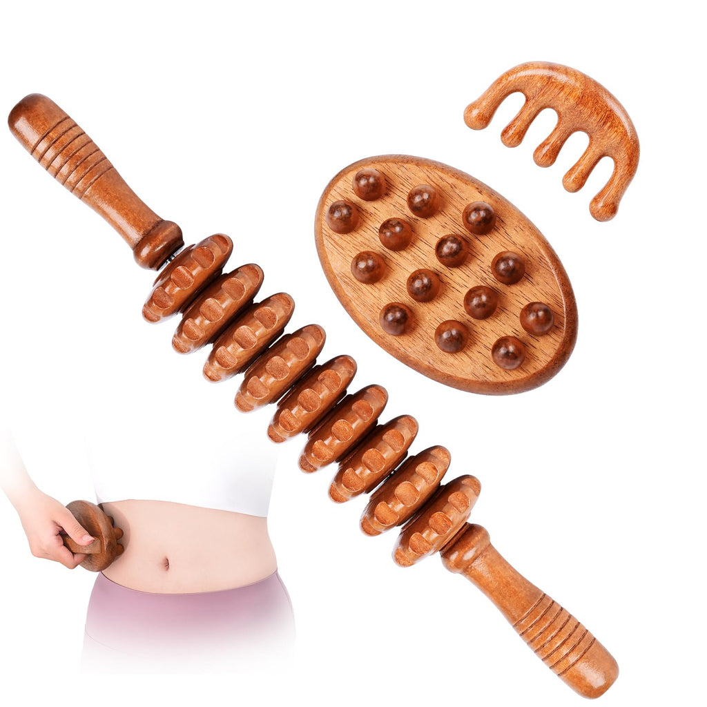 NXCYLW 3-in-1 Wood Therapy Massage Tools Wooden Lymphatic Drainage Massager Maderoterapia Kit, Anti Cellulite Complete Body Sculpting Tools for Muscle Pain Relief, Body Contouring and Shaping