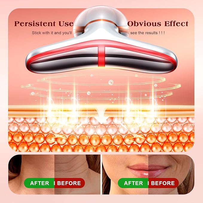 Pedete Facial Massager, 7 Colors Red Light Therapy for Face and Neck, Face Lift Device with 113°F Heating Vibration for Multi Skin Care(Silver)