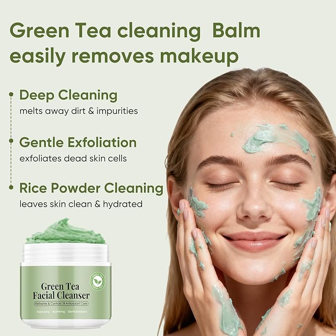 OUPEICHARM Green Tea Mochi Face Cleanser Wash Cream,Moisturizing,Deep-Cleansing,Oil Control,Makeup Cleansing Balm for Women for All Skin Types（5.29oz）