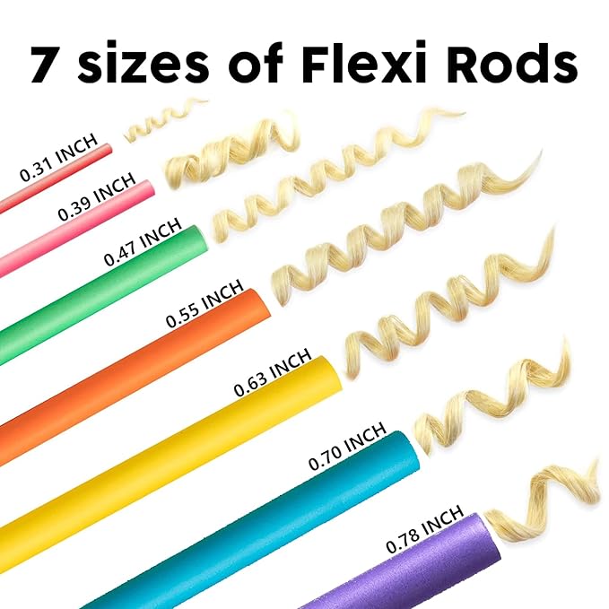 xnicx 47 Pcs 7" Heatless Flexi Rods Set for Overnight Curls for All Hair
