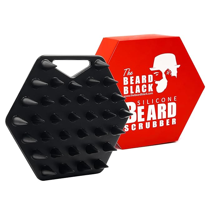 The BEARD BLACK Silicone Beard Scrubber - Deep Cleansing Beard Brush for Men - Manual Exfoliating Face Scrubber for Beardruff & Flake Removal - Soft Touch Grooming Tool for Shower & Travel