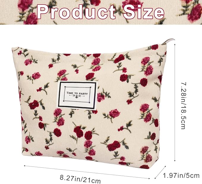 Dqwtb 1pcs Floral Makeup Bag for Women Travel Cosmetic Pouch Toiletry Organizer for Skincare Brushes and Daily Essentials 8.27x7.28x1.97 inch(Flower-1, Beige)