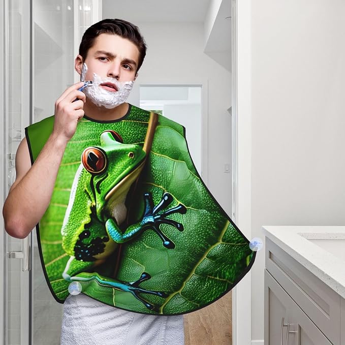 NOUZU Frog Leaves Print Beard Bib Apron For Men, Beard Hair Catcher For Men Shaving Trimming,Beard Cape Cloth