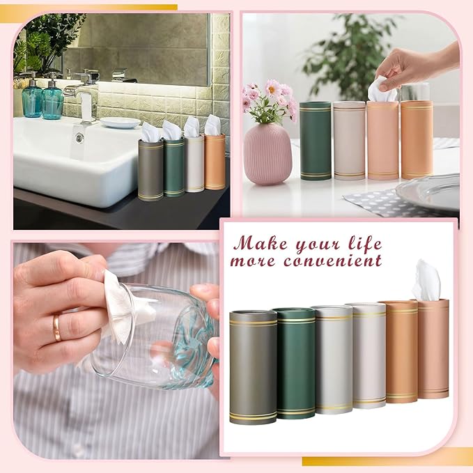 Fourluoo 12 Pack Car Tissue Cylinder Holder Bulk with 3 Ply Facial Tissues, Round Napkin Holders for Cup Holder Cylinder Travel Paper Tubes Bulk Round Napkin Boxes Packs(Morandi)