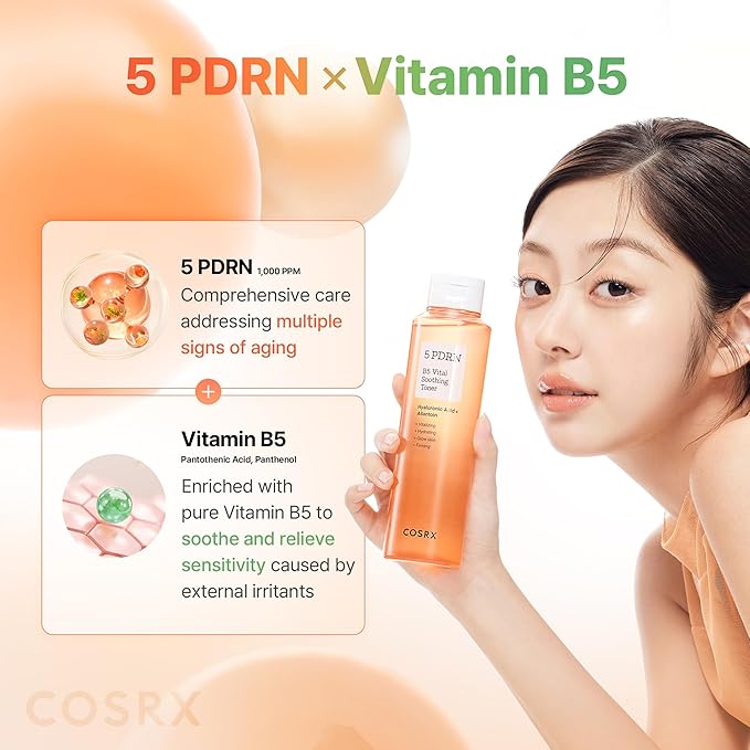 COSRX 5 PDRN B5 Vital Soothing Toner - Korean Toner for Rejuvenating & Soothing Skin with Salmon DNA, Centella, Lactobacillus PDRN & Panthenol, Korean Skin Care 9.46 fl.oz.