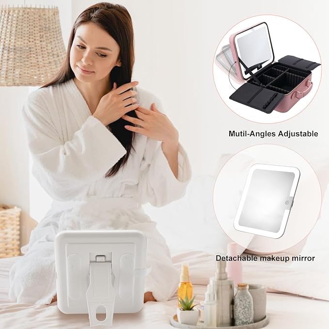 Mocado Travel Makeup Bag with Mirror Makeup Case with Brushes Dividers