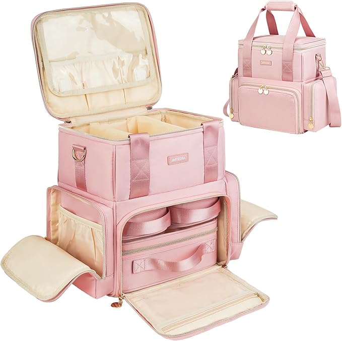 Jaffzora Extra Large Makeup Bag,4 in 1 Cosmetic Storage Organizer Travel Case with 3 Detachable Pouches and Dividers,Pink