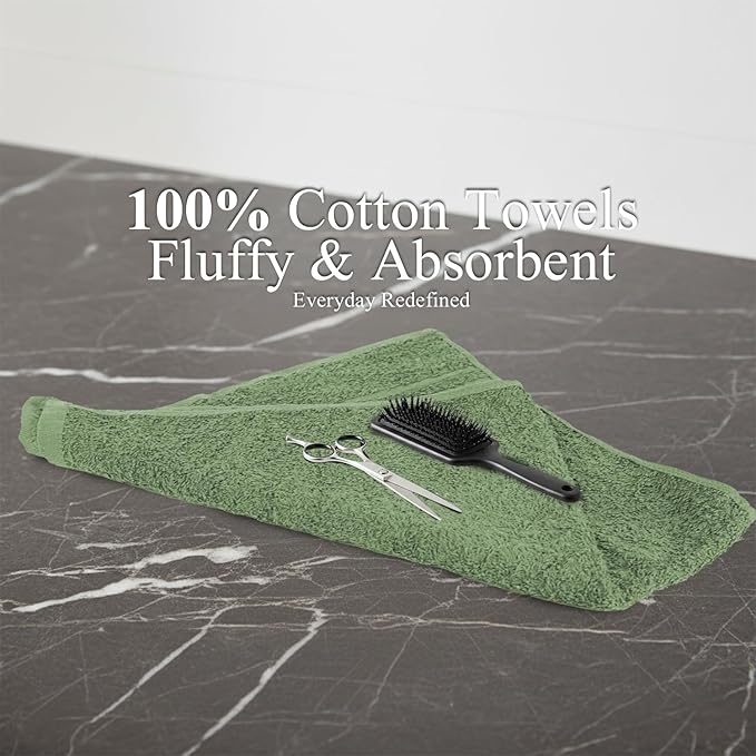 STF Linen 24 Pack Green Hand Towel 100% Cotton Spa Towel – 16x26 inches Highly Absorbable Facial Towels Gym, Hair Towel and Face Towel Bulk Small Towels (Not Bleach Proof)