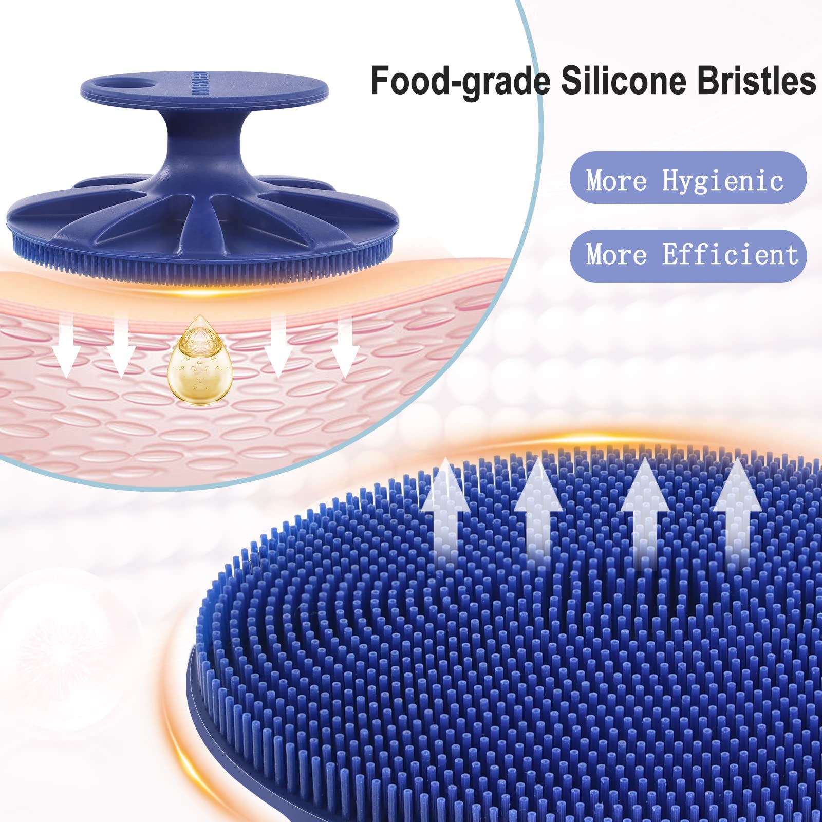 Silicone Face Brush Handheld Facial Cleansing Scrubber, Dark Blue+Gray