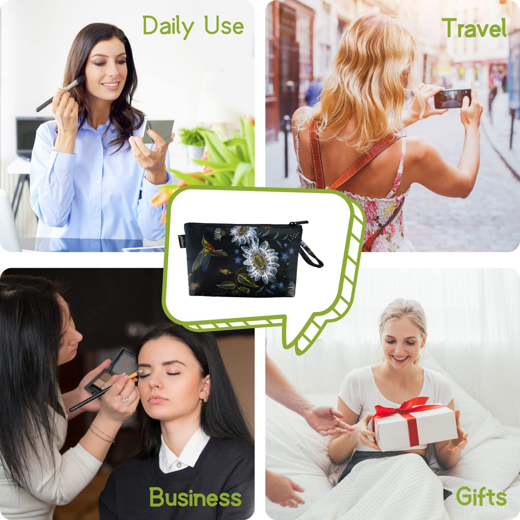Gloppie Small Makeup Bag for Purse, Make Up Pouch, Zipper Travel Cosmetic Bag, Portable Mini Toiletry Bag, Travel Essentials for Women Hummingbird Daisy