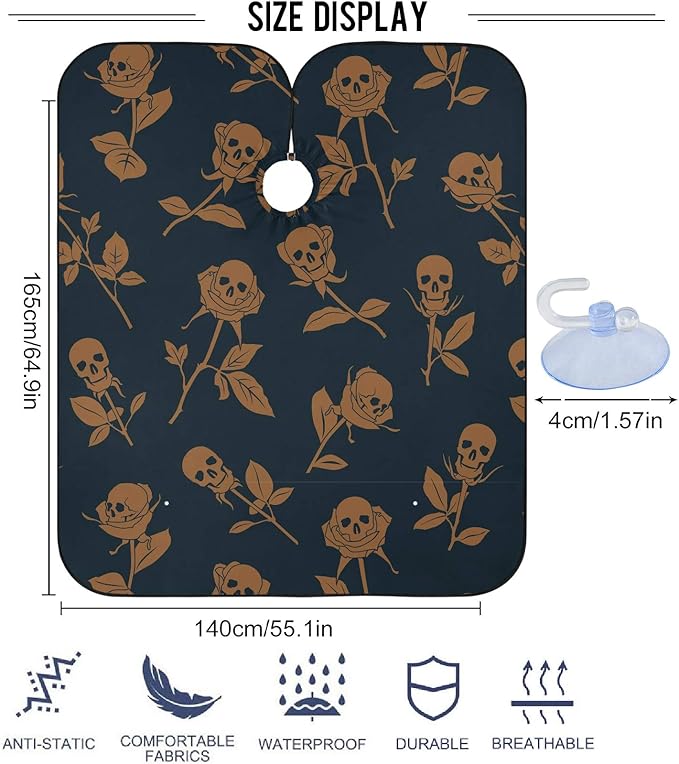 Visesunny Barber Cape - Skull Rose Polyester Hair Cutting Salon Apron Anti-Static Haircut Water-Resistant Shaving Cloth Beard Shaving Bib Hairdressing Cape