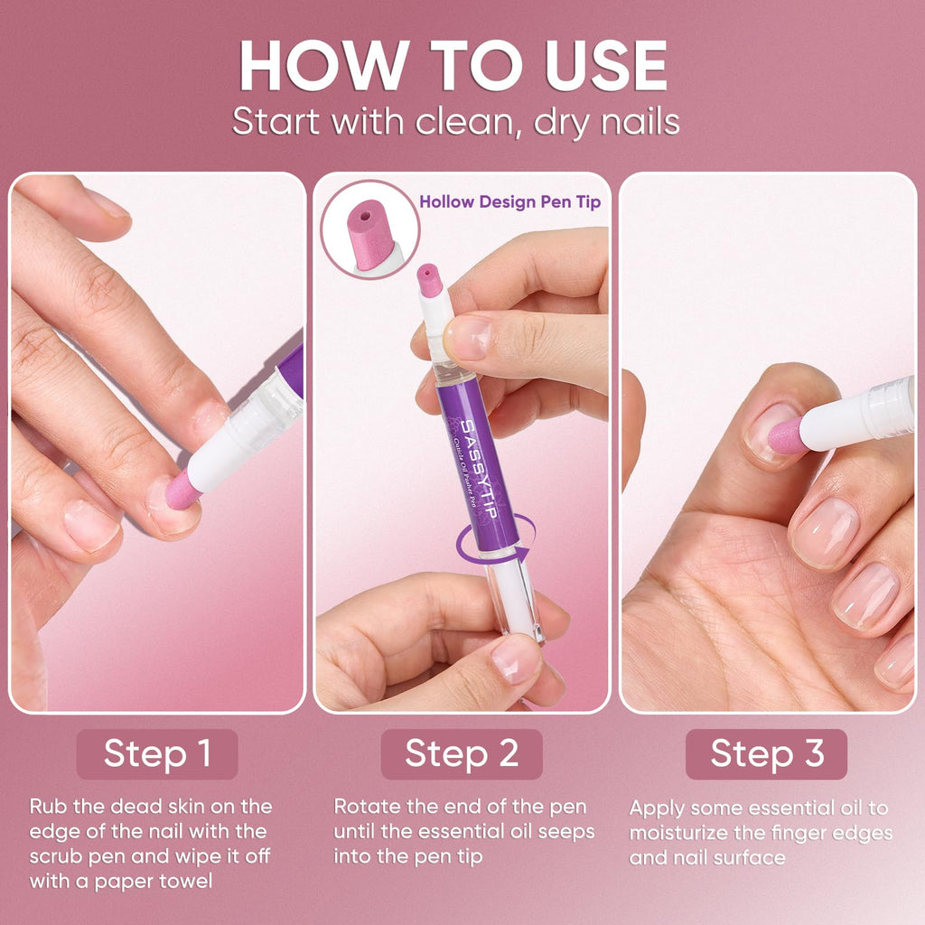 SASSYTIP Ceramic Cuticle Pusher & Oil Pen 2ml Nail Care Strengthen