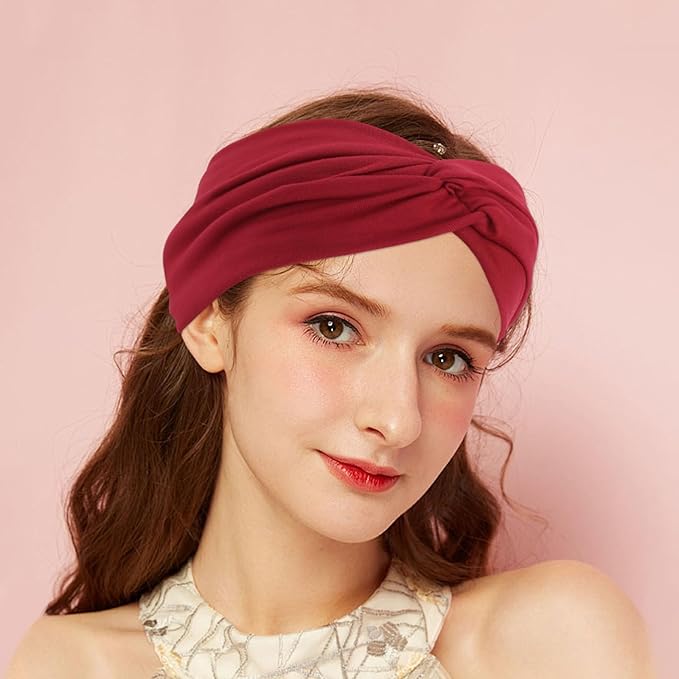 10 Pcs Wide Headbands for Women Non Slip, Stretchy Turban Hair Bands for Big Hair, Extra Thick Sports Headwrap for Workout Running Yoga, Colorful Elastic Hair Accessories for Ladies Gifts (10 Color1)