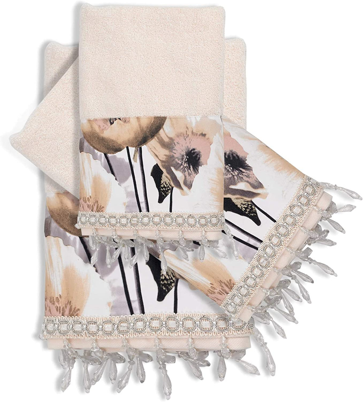 Zahari Home 13pc Rose Vine Bathroom Sheer Shower Curtain Sets Sheer Shower Curtain & 12 Shower Bathroom Hooks Modern Classic Luxury Contemporary Decor Beige Shower Curtain Set