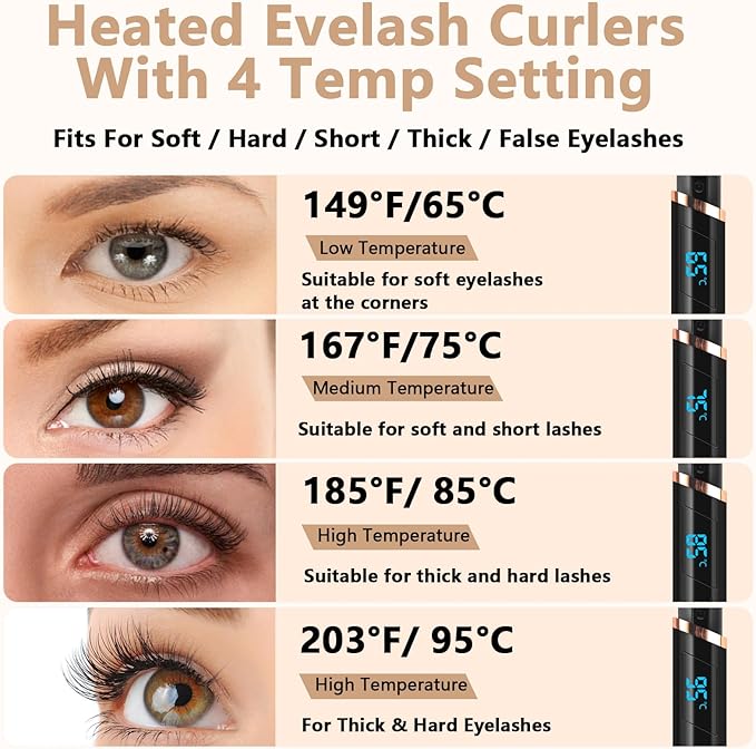 Heated Eyelash Curler, Electric Eyelash Curler, Rechargeable Lash Curler for Makeup Natural Curling Eye Lashes and 24 Hours Long Lasting - Black 2026 Updated New Model