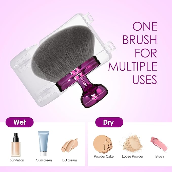Blend & Blur Extra Large Body Makeup Brush for Self Tanner,Leg Makeup & Bronzer Self Tan Back Applicator, 76mm Wide Round Head Kabuki Brush For Application with Protective Case (Purple)