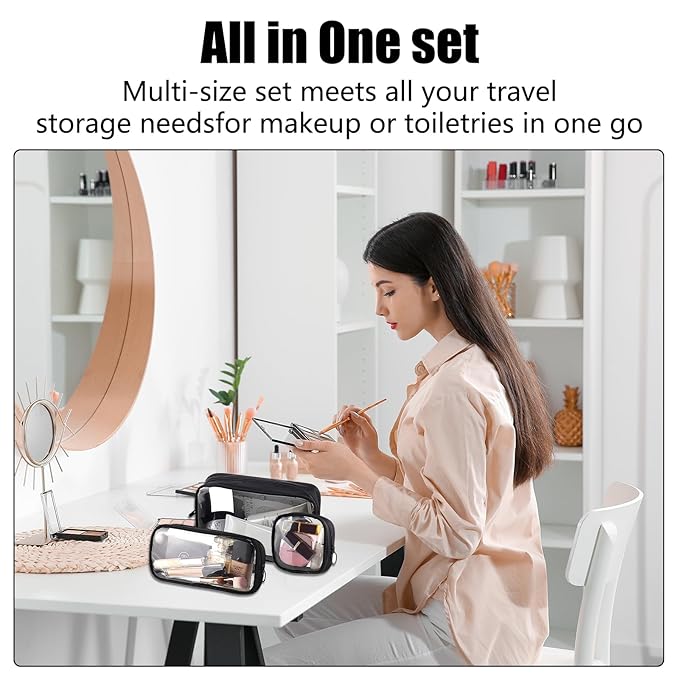 Cozomga Clear Makeup Bags with Zipper, TSA Approved Travel Toiletry Bag,Clear Cosmetic Bag, Waterproof Make Up Bag for Women