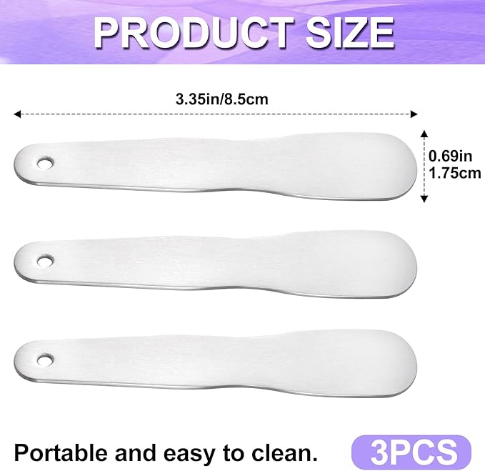 3pcs Mini Stainless Steel Makeup Spatula, 3.35x0.69in Reusable Cosmetic Cream Spatulas Spoon, Silver Facial Skincare Scoop Applicator Massage Beauty Tools for Mixing and Sampling Face Eye Cream
