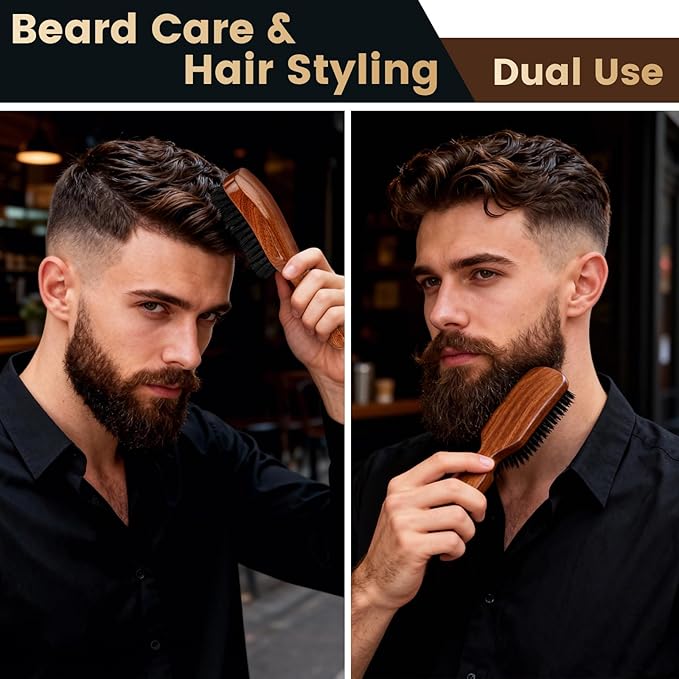 Boar Bristle Beard Brush, Sapele Wood Hair & Beard Grooming Brush