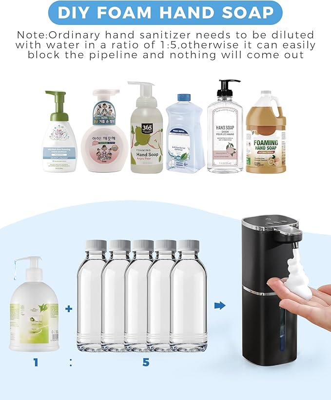 Automatic Foaming Soap Dispenser Touchless, USB Rechargeable Smart Hand Soap Dispenser, 9-Level Adjustable, 13.5oz/400mL,IPX5 Waterproof, Wall/Tabletop Kitchen Bathroom, Black