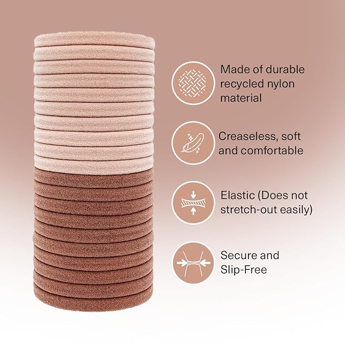Kitsch Nylon Hair Ties No Damage - Stretchable Hair Bands for Strong All-Day Hold, Ponytail Holders | Hair Accessories for Girls - Blush 20 Pcs