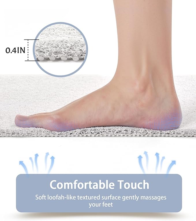 Mecko Square Non-Slip Shower Mats for Inside Shower, Quick-Drying Shower Floor Mat with Foot Scrubber, Anti-Slip Loofah Bathtub Mat for Tub and Wet Areas (White, 24"x24")