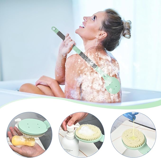 Anti-Slip Shower Back Scrubber with Detachable Long Handle Bath Brush
